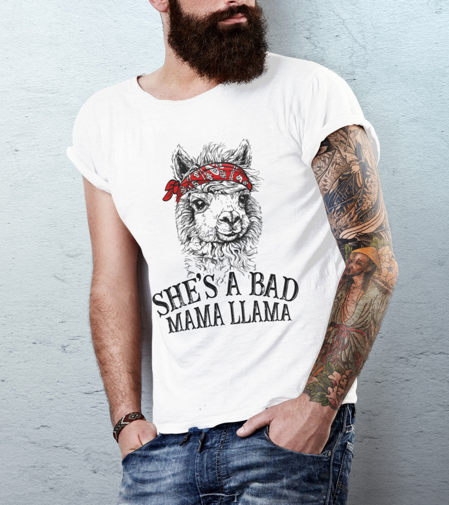 She's A Bad Mama Llama Red Bandana T-Shirt