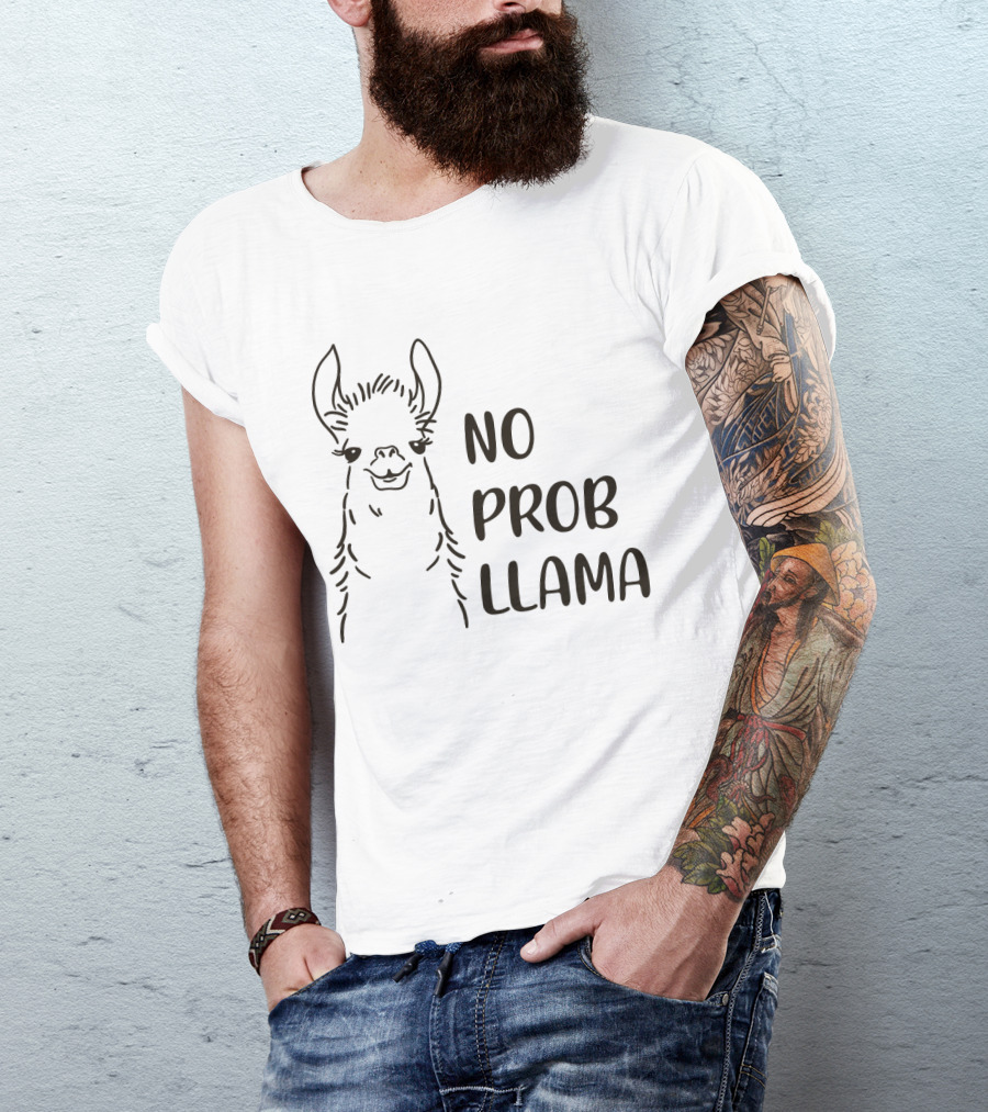 No Prob Llama Drawing Black And White Sketch T-Shirt