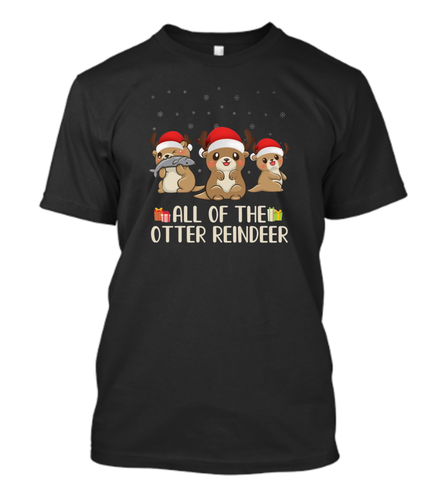 All Of The Otter Reindeer Santa Hats Holiday Snowflakes T-Shirt