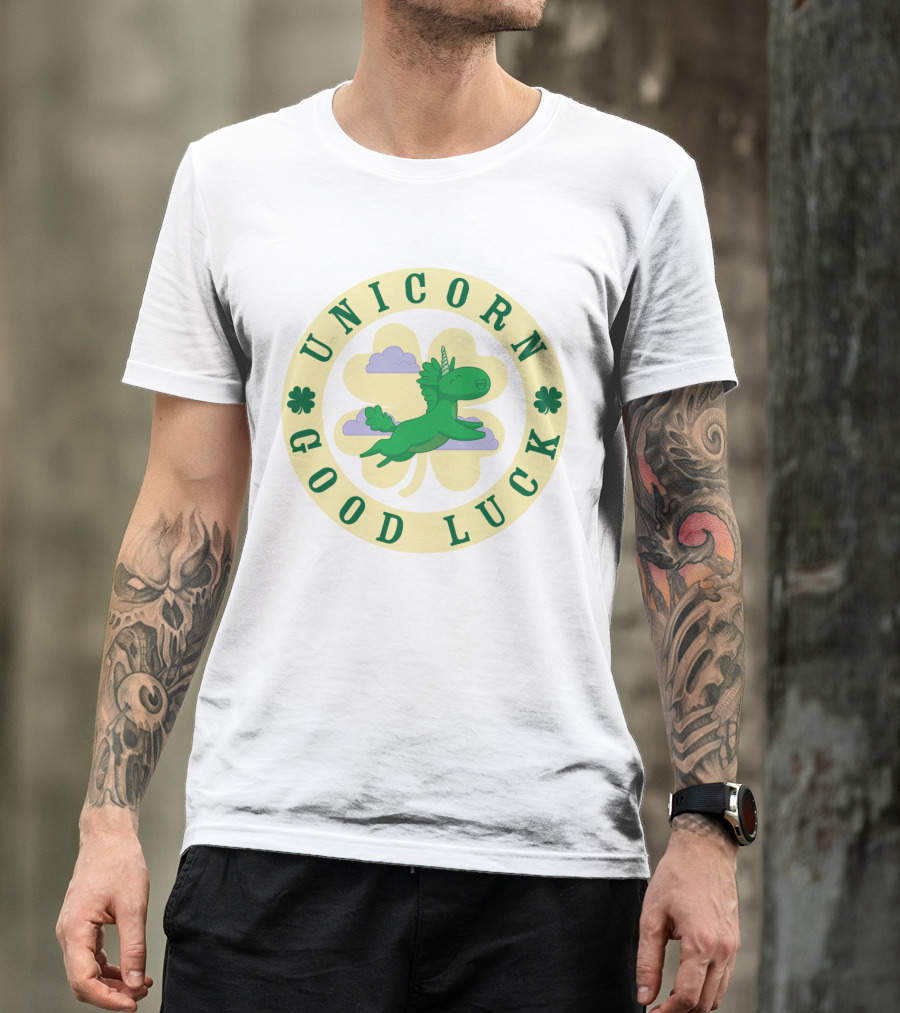 Unicorn Good Luck Clover Clouds Green Flying T-Shirt
