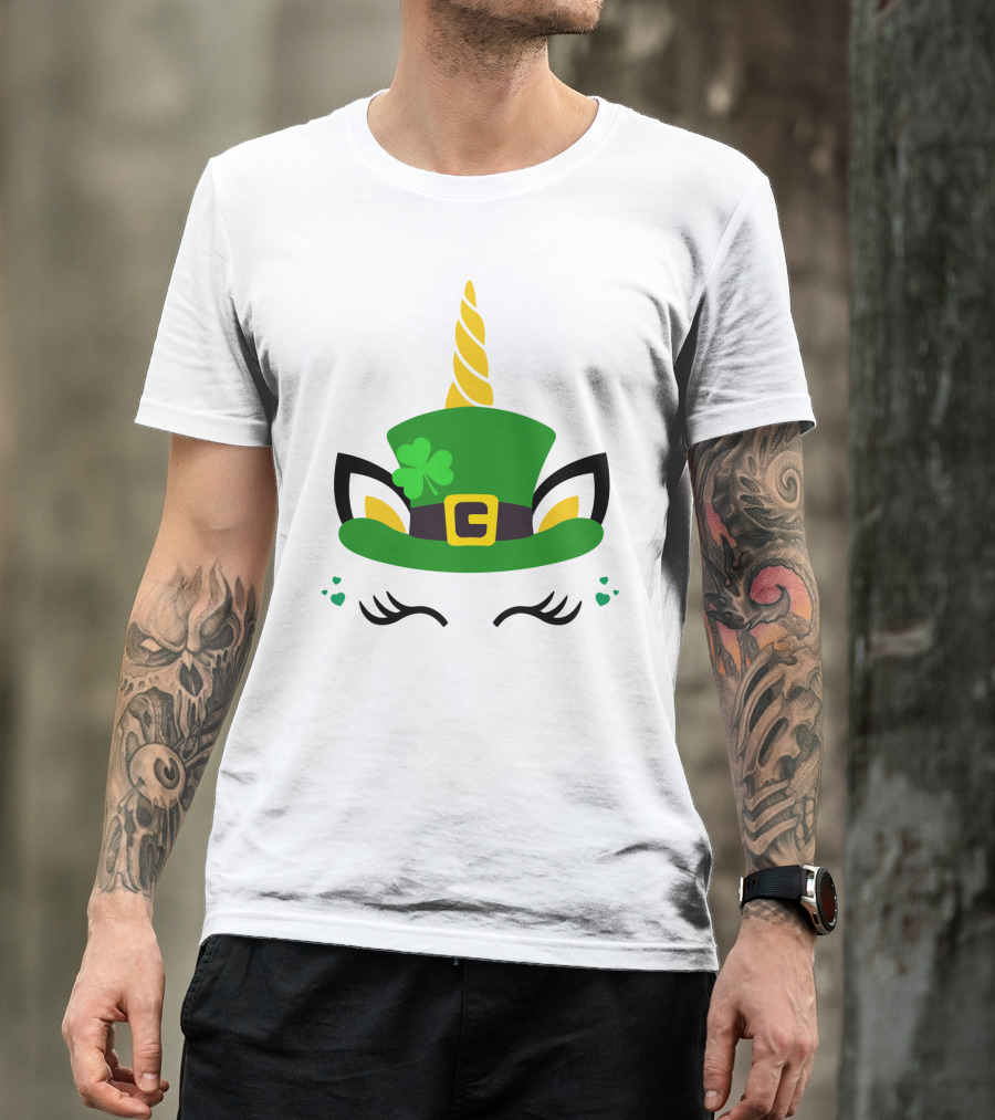 Unicorn Shamrocks Leprechaun Hat Clover St. Patrick's Day Magic Icons T-Shirt