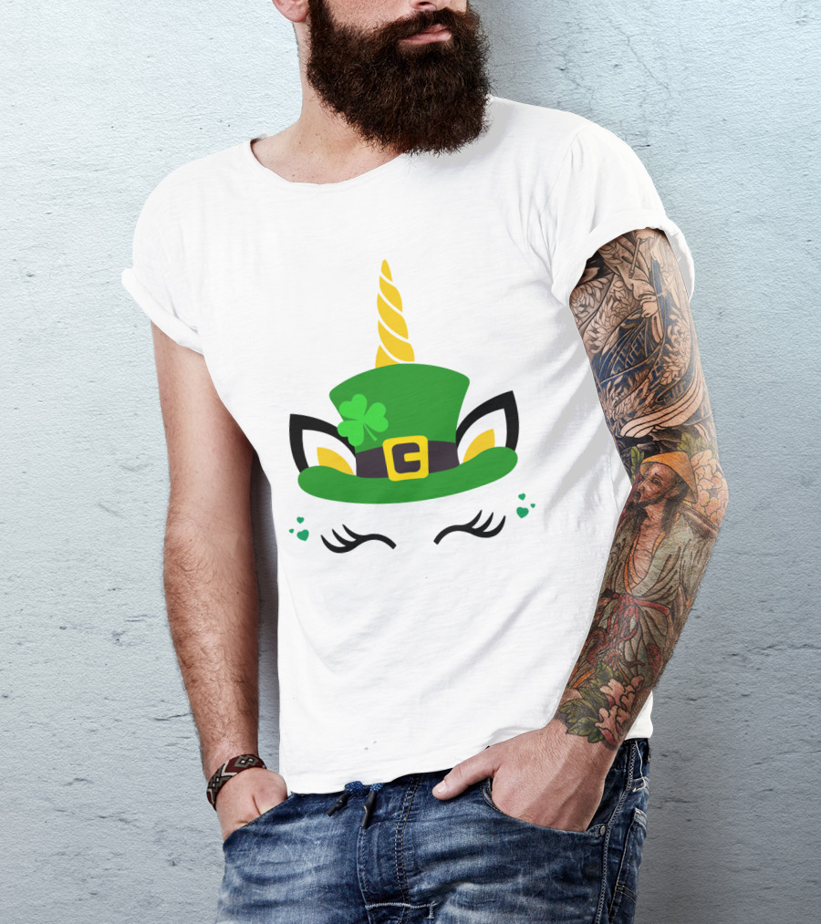 Unicorn Shamrocks Leprechaun Hat Clover St. Patrick's Day Magic Icons T-Shirt