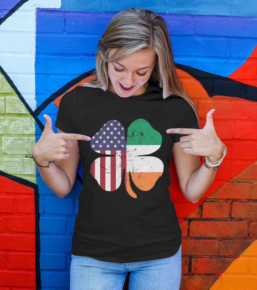 Ireland Flag And American Flag Shamrock T-Shirt