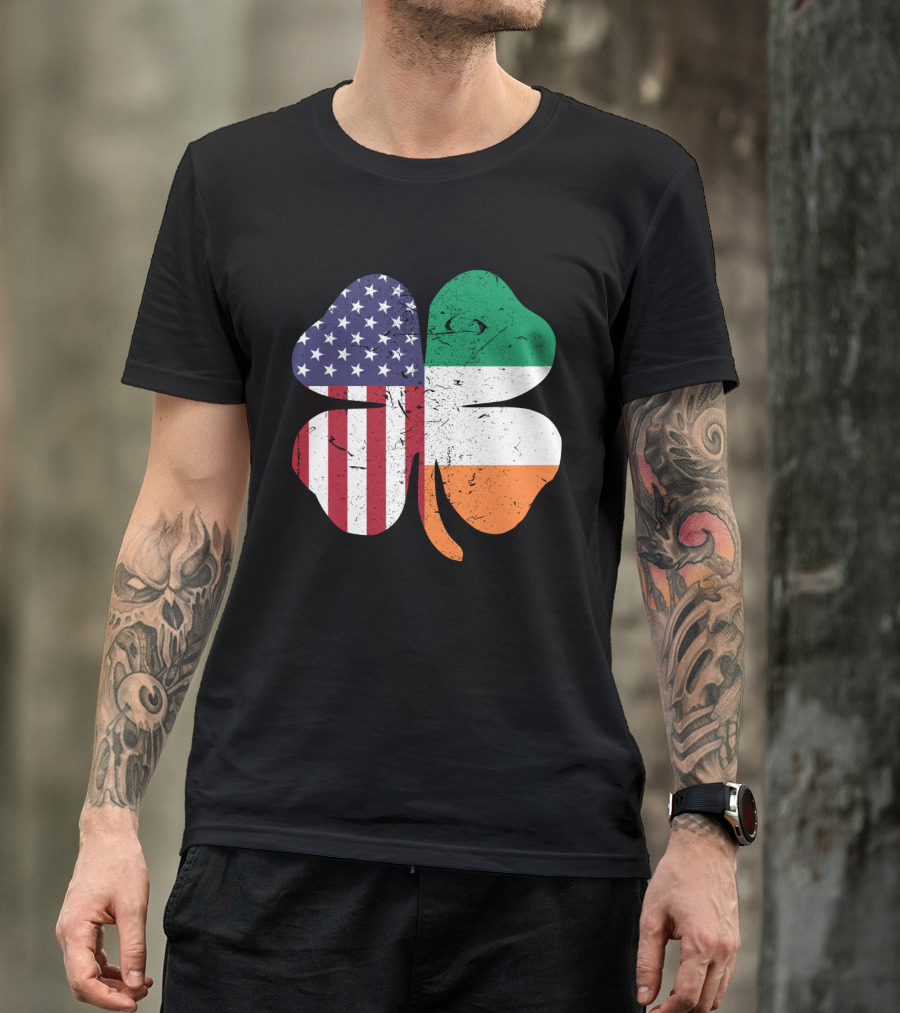 Ireland Flag And American Flag Shamrock T-Shirt