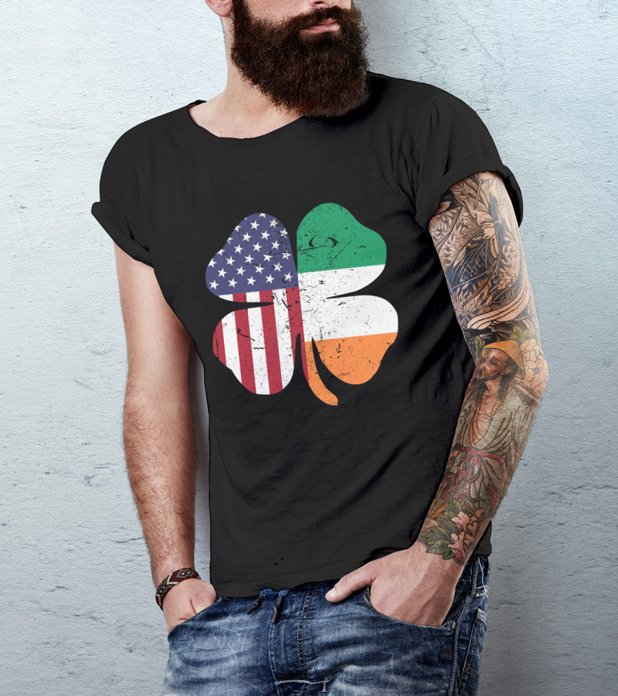 Ireland Flag And American Flag Shamrock T-Shirt