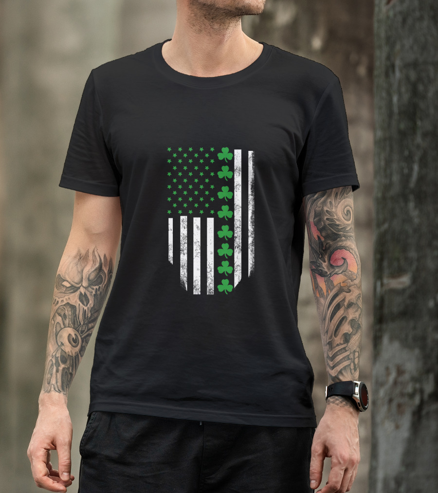 St Patrick's Day Shamrock American Flag T-Shirt
