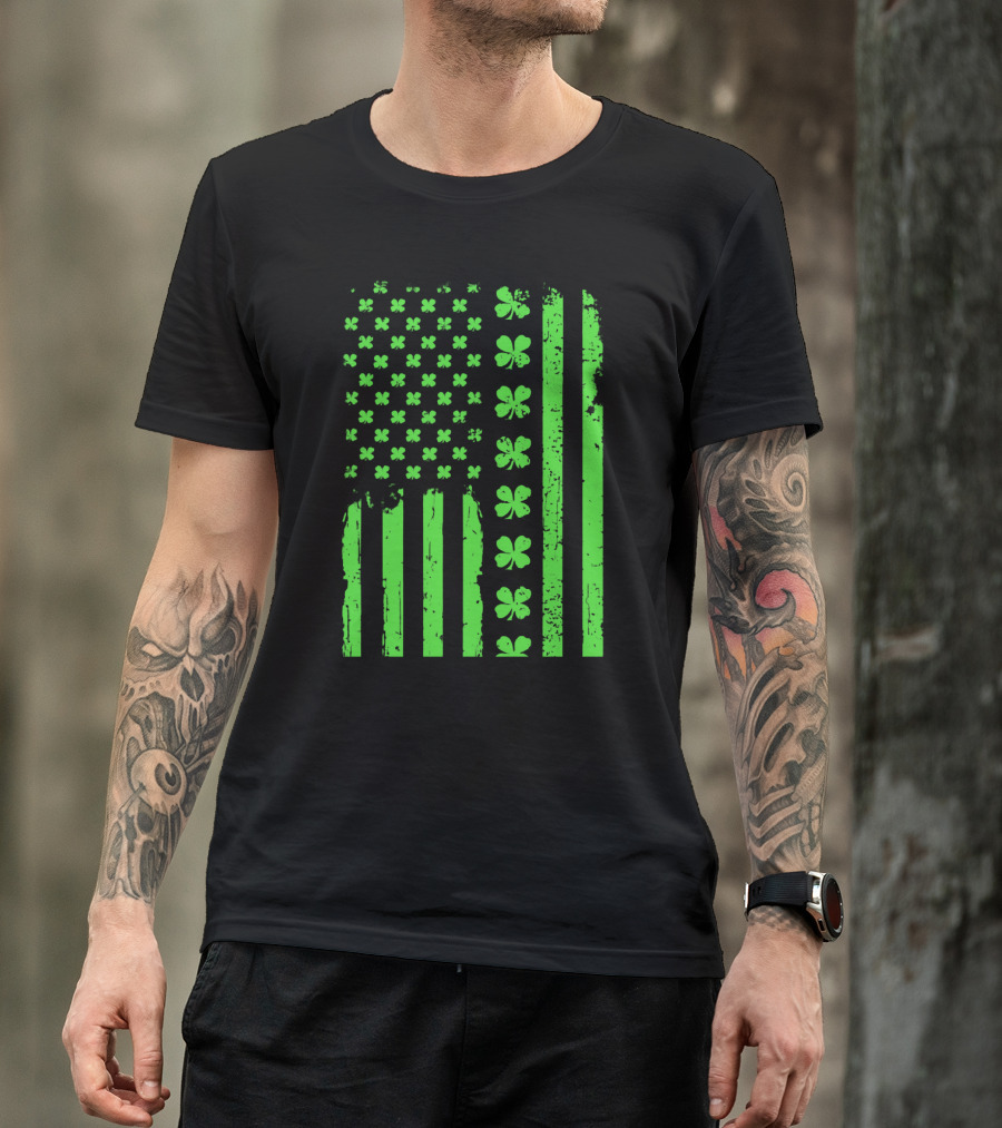 American Flag Green Clover Shamrock T-Shirt