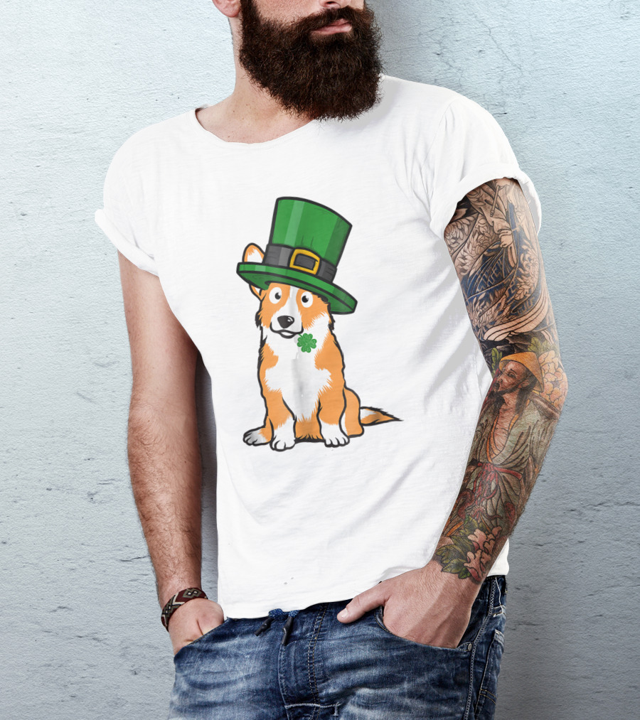Lucky Corgi Dog St Patrick's Day Hat Shamrock T-Shirt