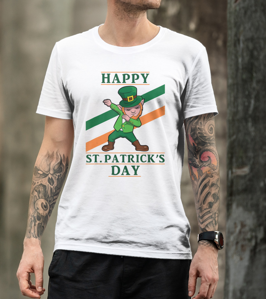Happy St. Patrick's Day Dabbing Leprechaun Irish Flag T-Shirt
