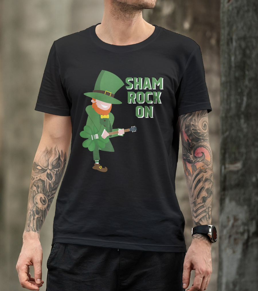 Shamrock On Cute Elf Playing Guitar St. Patrick's Day T-Shirt