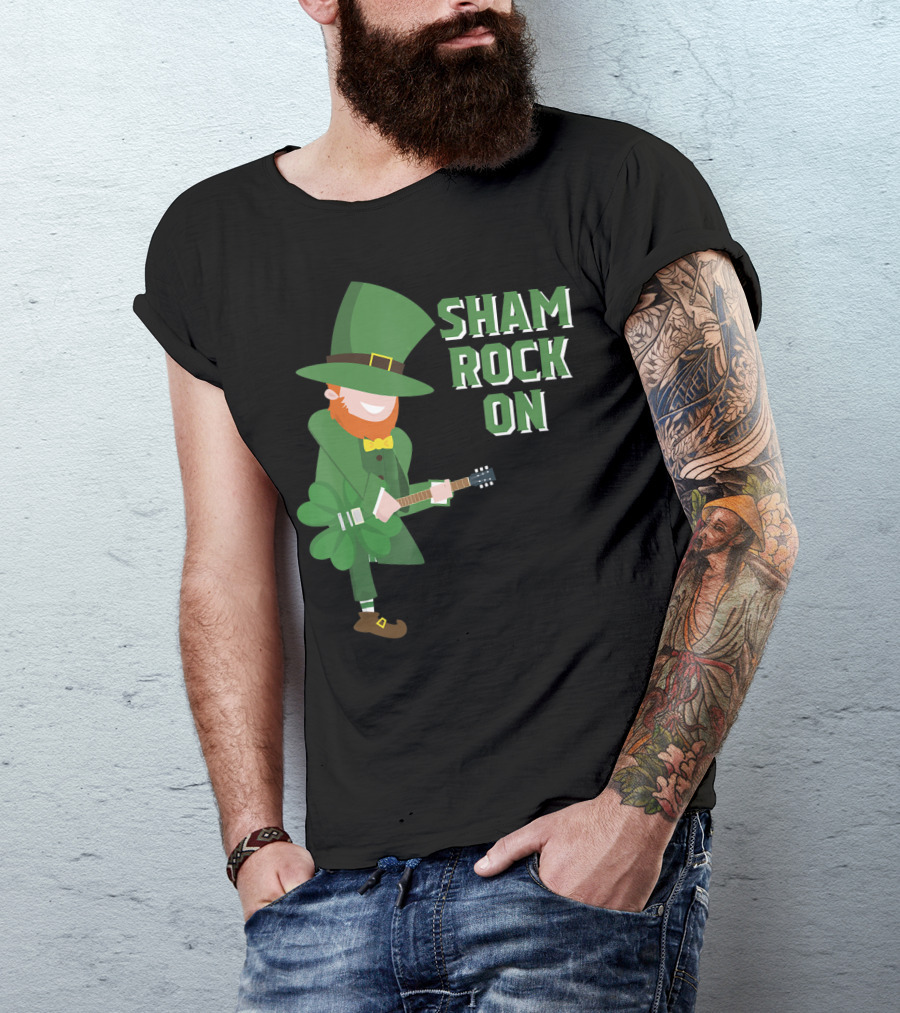 Shamrock On Cute Elf Playing Guitar St. Patrick's Day T-Shirt