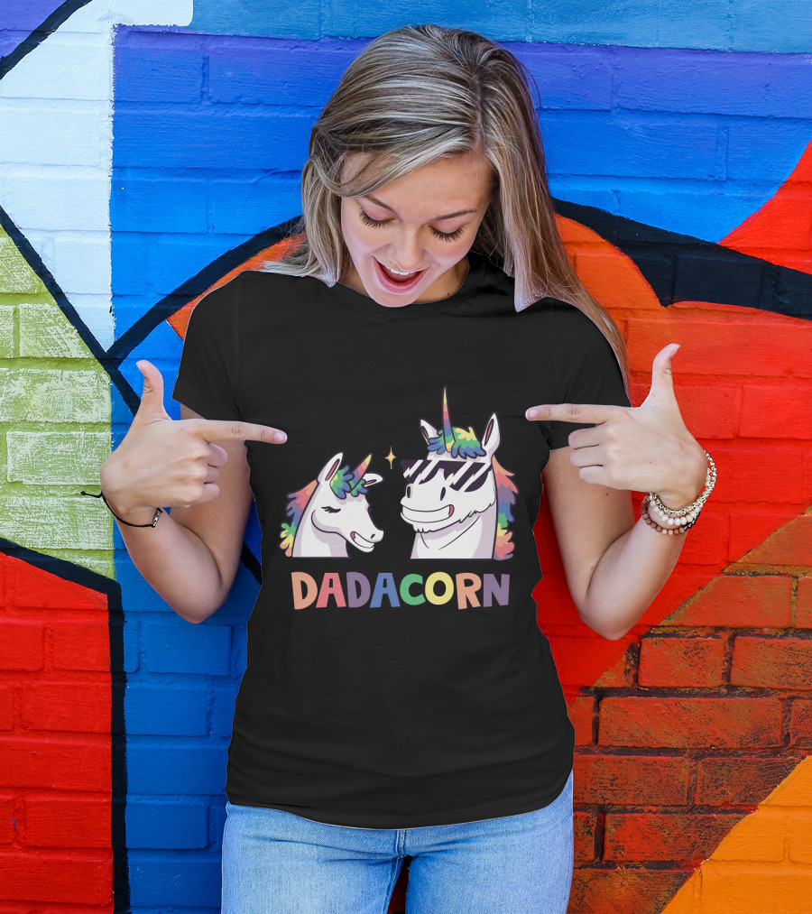 Dadacorn Daddy And Child Unicorn Magic Rainbow Mane Duo T-Shirt
