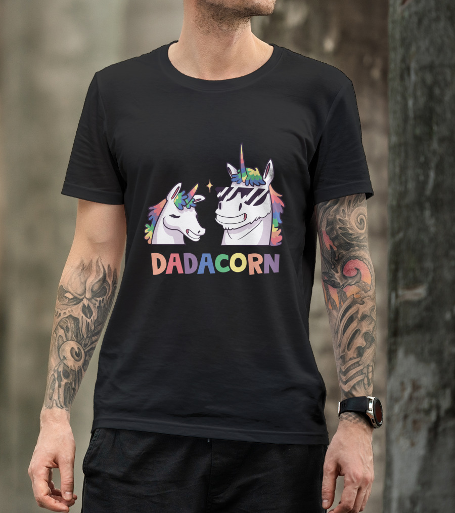 Dadacorn Daddy And Child Unicorn Magic Rainbow Mane Duo T-Shirt