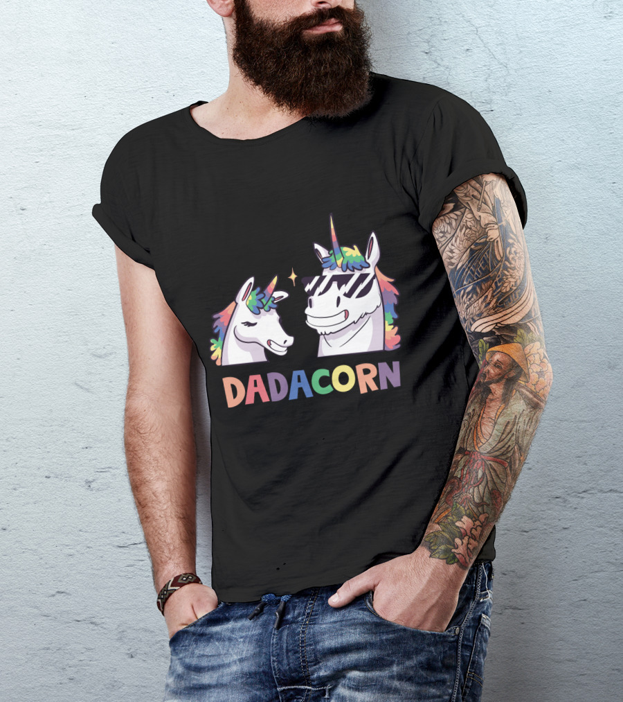 Dadacorn Daddy And Child Unicorn Magic Rainbow Mane Duo T-Shirt