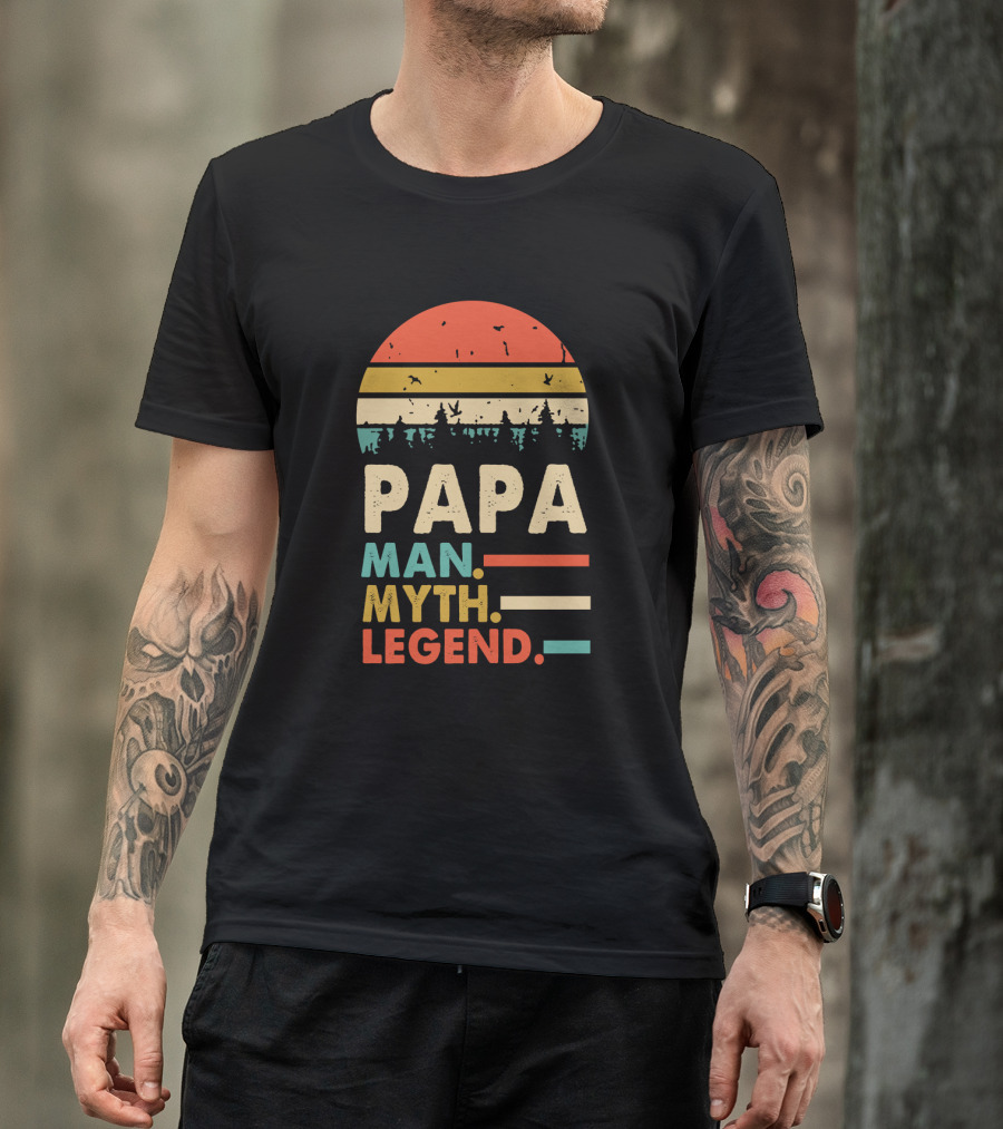 Papa Man Myth Legend Retro Sunset Forest T-Shirt