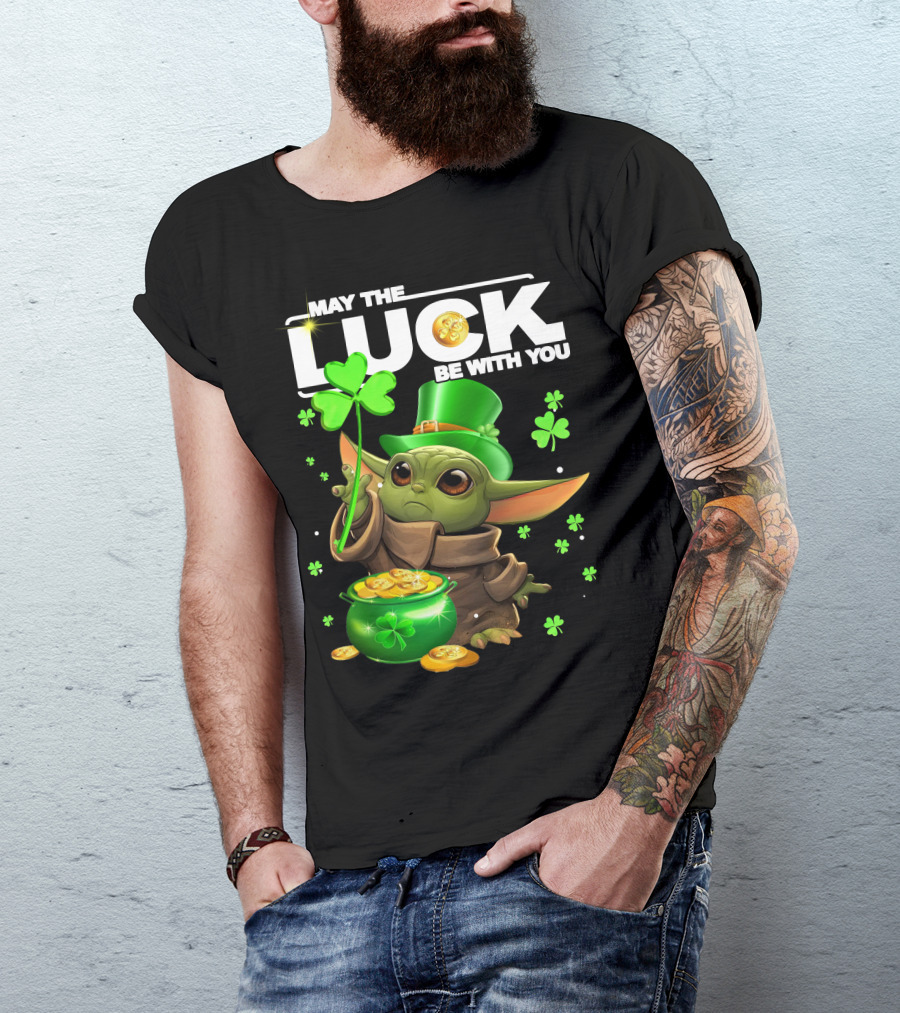 May The Luck Be With You Baby Yoda Clover Gold Coins T-Shirt