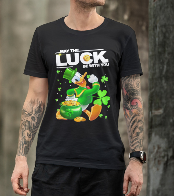 May The Luck Be With You Donald Duck St. Patrick's Day Gold Coins And Clover T-Shirt