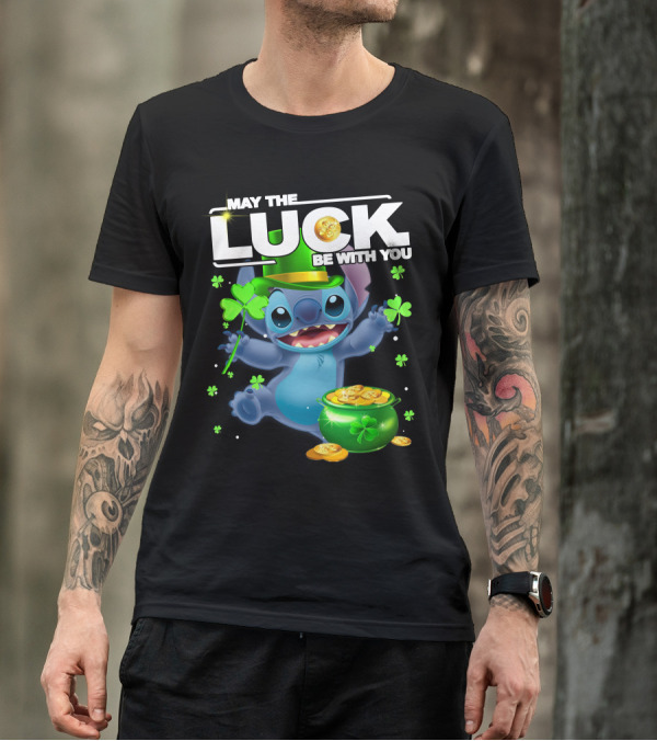 May The Luck Be With You Stitch Pot Of Gold Shamrocks T-Shirt