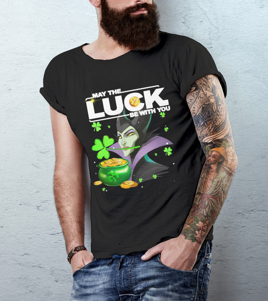 MAY THE LUCK BE WITH YOU Maleficent Shamrock Coins T-Shirt