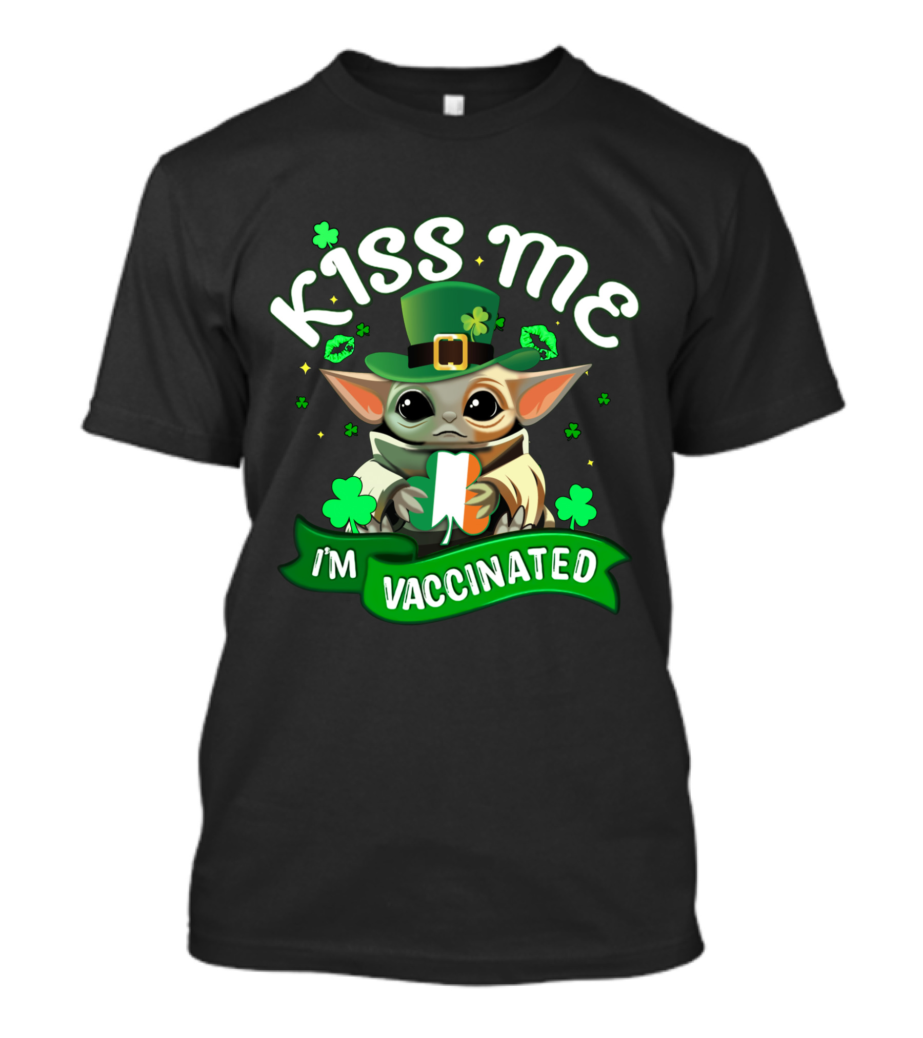 Kiss Me I'm Vaccinated Baby Yoda St. Patrick's Day T-Shirt