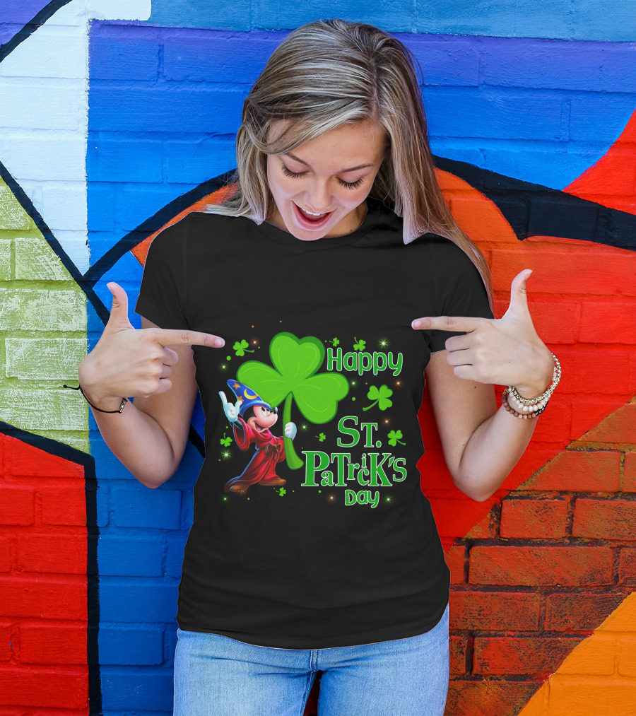 Sorcerer Mickey Happy St. Patrick's Day Shamrock T-Shirt