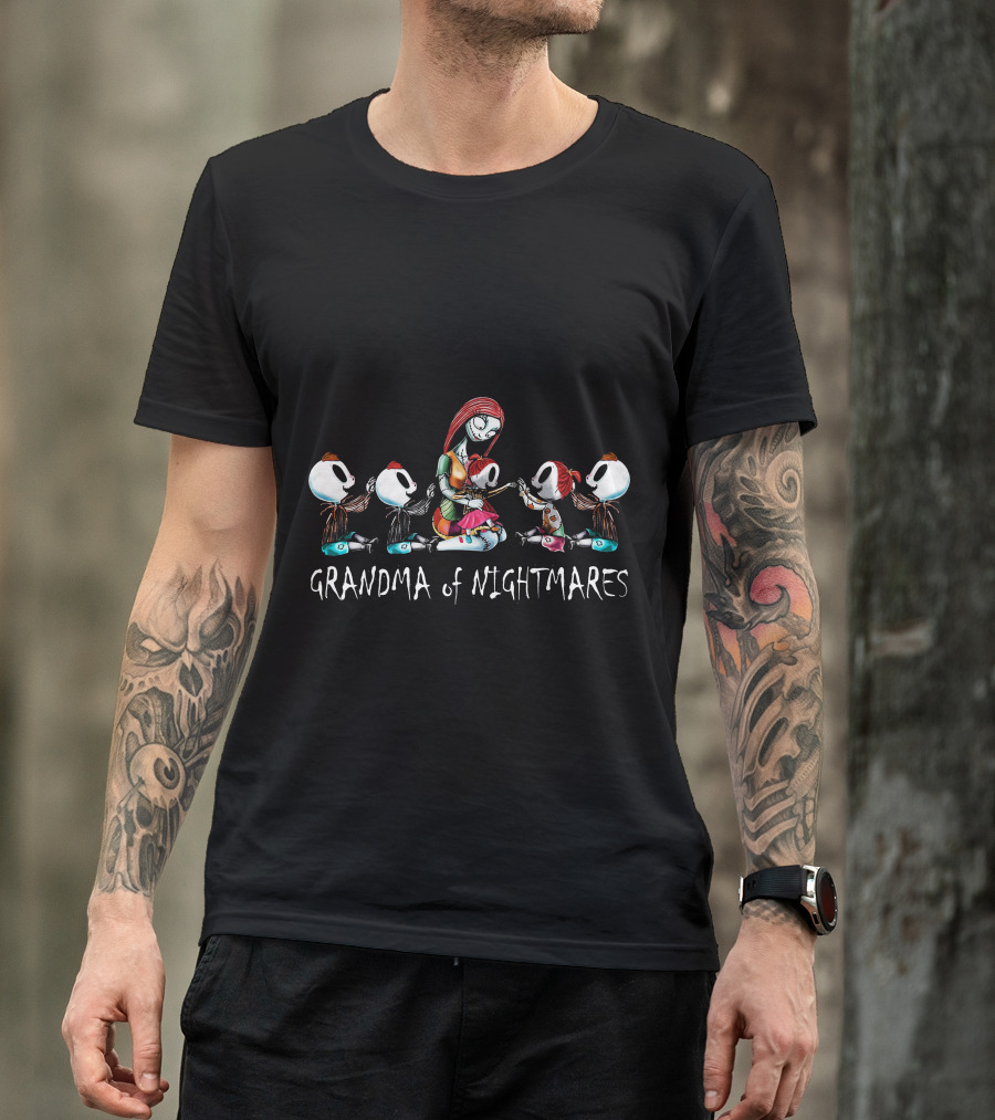 Grandma Of Nightmares With 3 Boys 2 Girls In Creepy T-Shirt