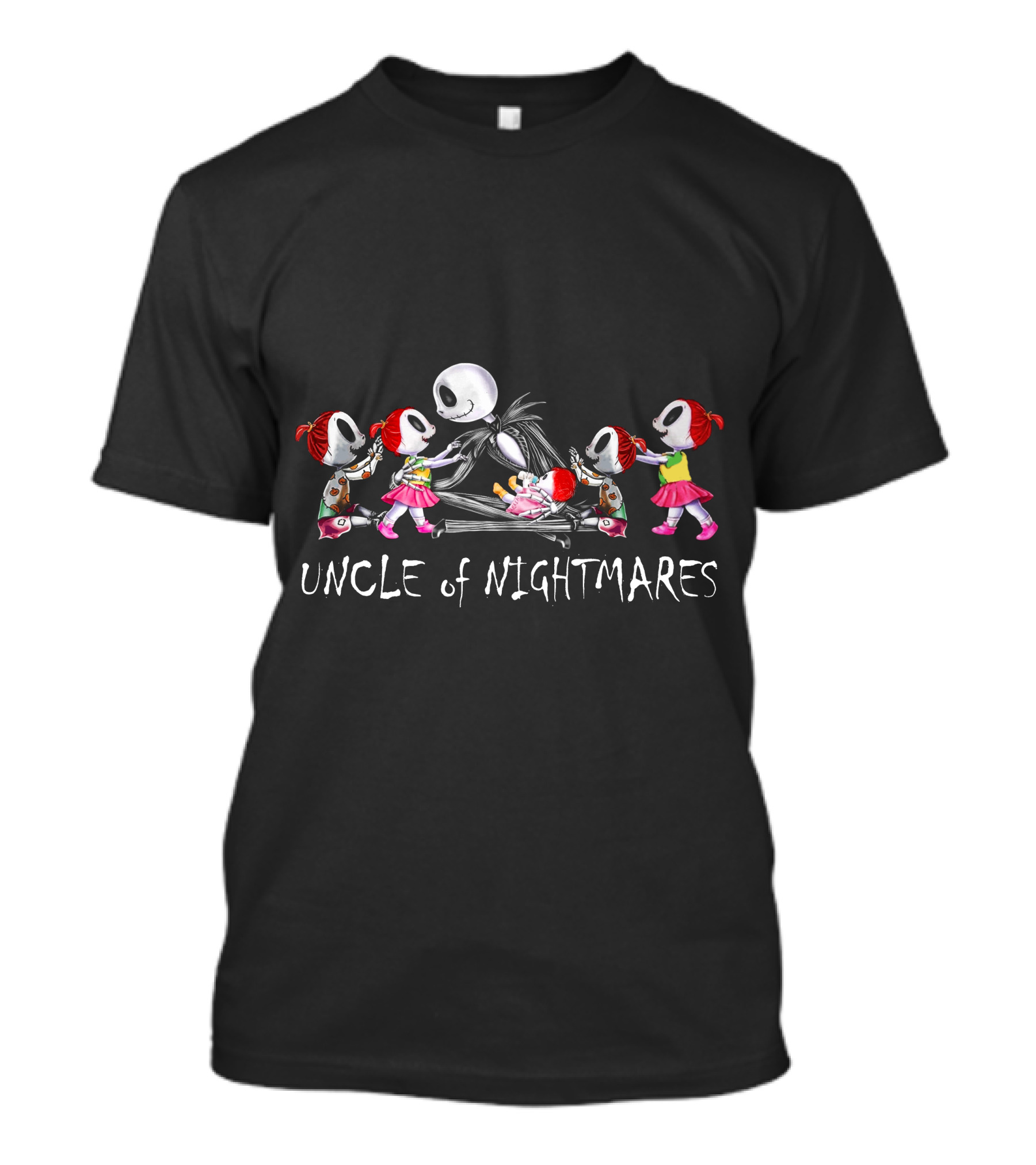 Uncle Of Nightmares With Five Girls In Skeleton Halloween T-Shirt