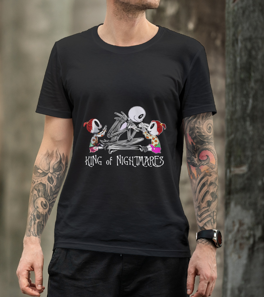 King Of Nightmares With Two Girls And Skeleton Character T-Shirt