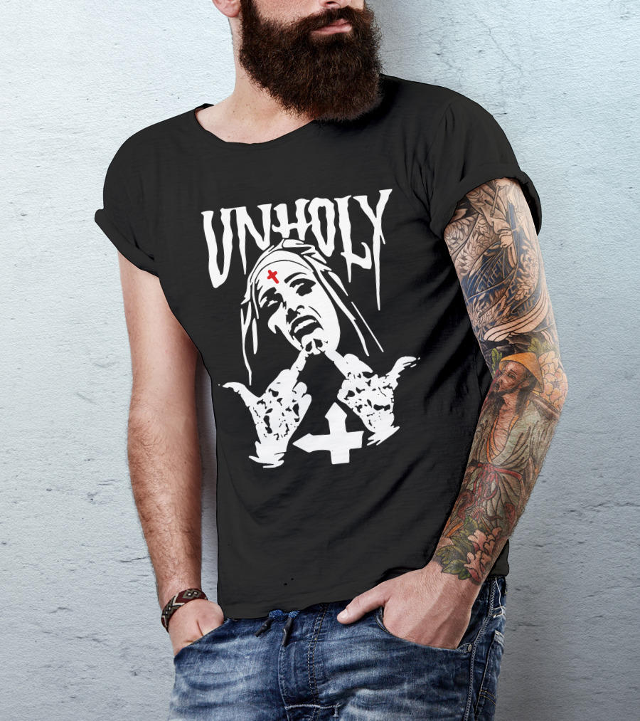 UNHOLY Inverted Cross Nun Middle Finger T-Shirt