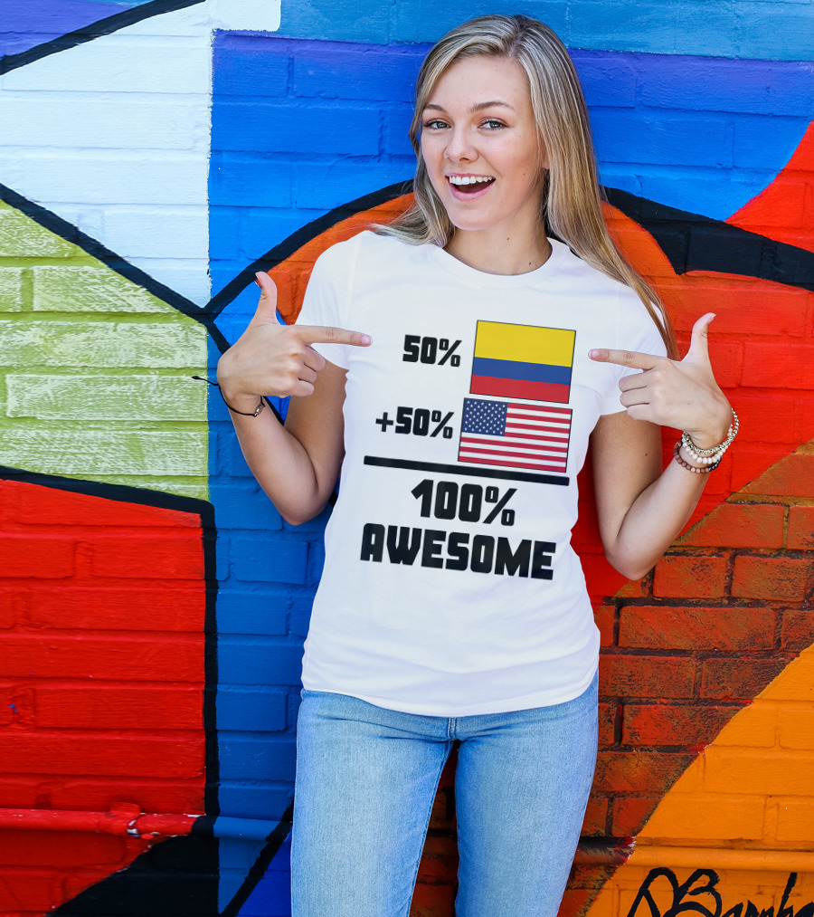 50 Colombian 50 American Flags 100 Awesome T-Shirt