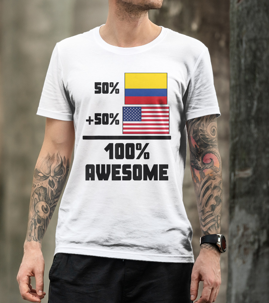 50 Colombian 50 American Flags 100 Awesome T-Shirt