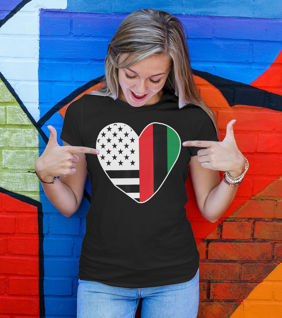 African American Black History Month Heart With USA And Pan-African Colors T-Shirt