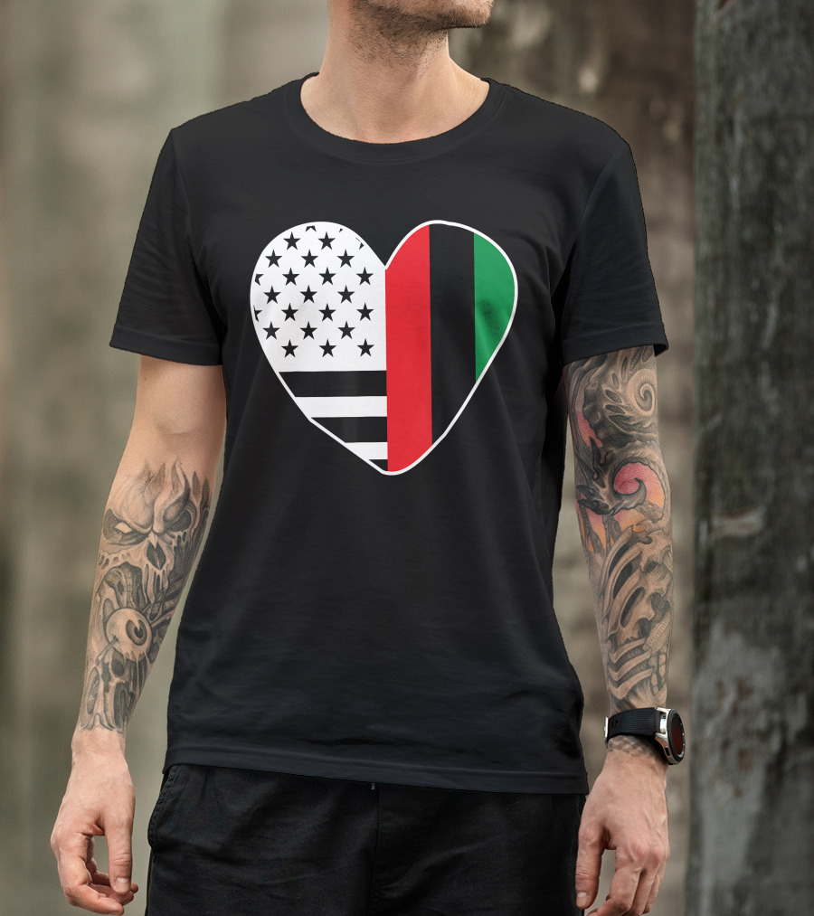 African American Black History Month Heart With USA And Pan-African Colors T-Shirt