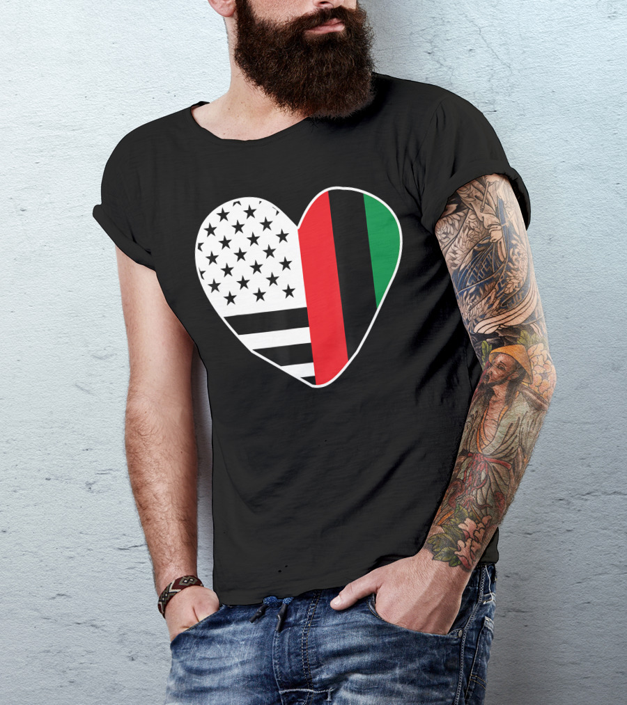African American Black History Month Heart With USA And Pan-African Colors T-Shirt
