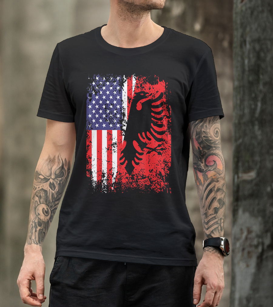 USA American Albania Flag Patriotic Albanian American Flag T-Shirt