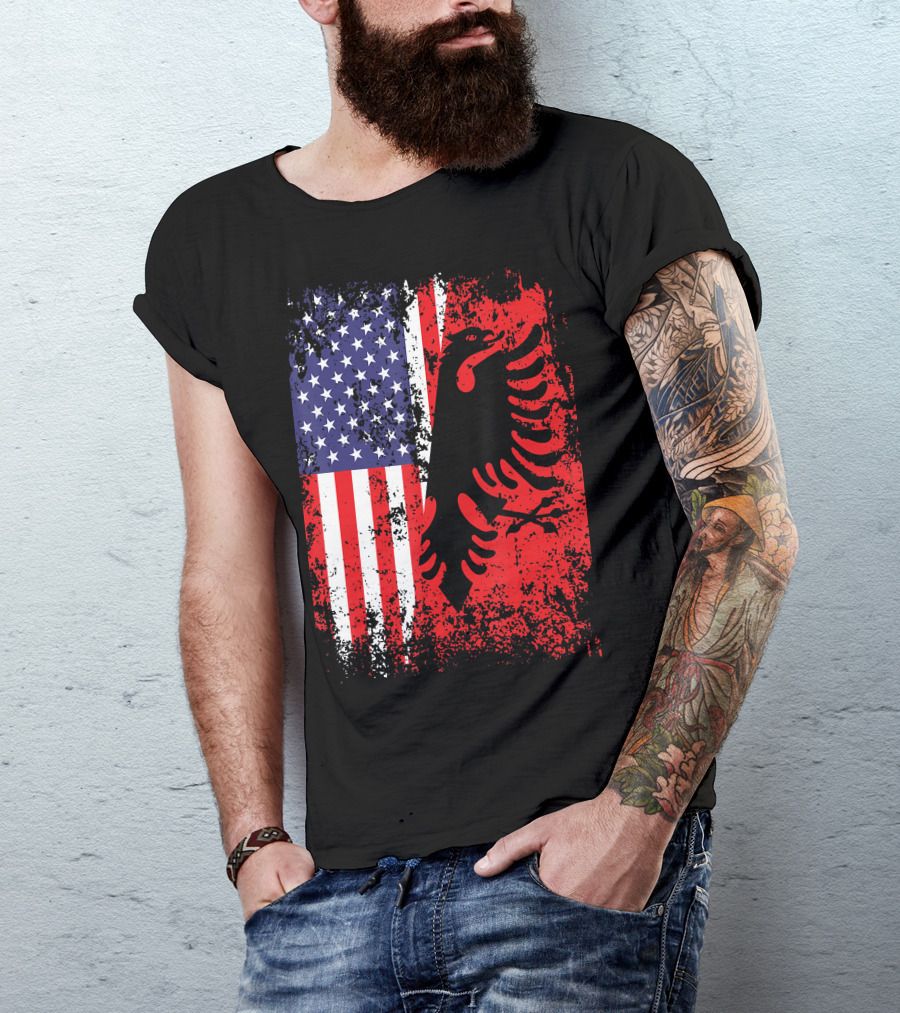 USA American Albania Flag Patriotic Albanian American Flag T-Shirt