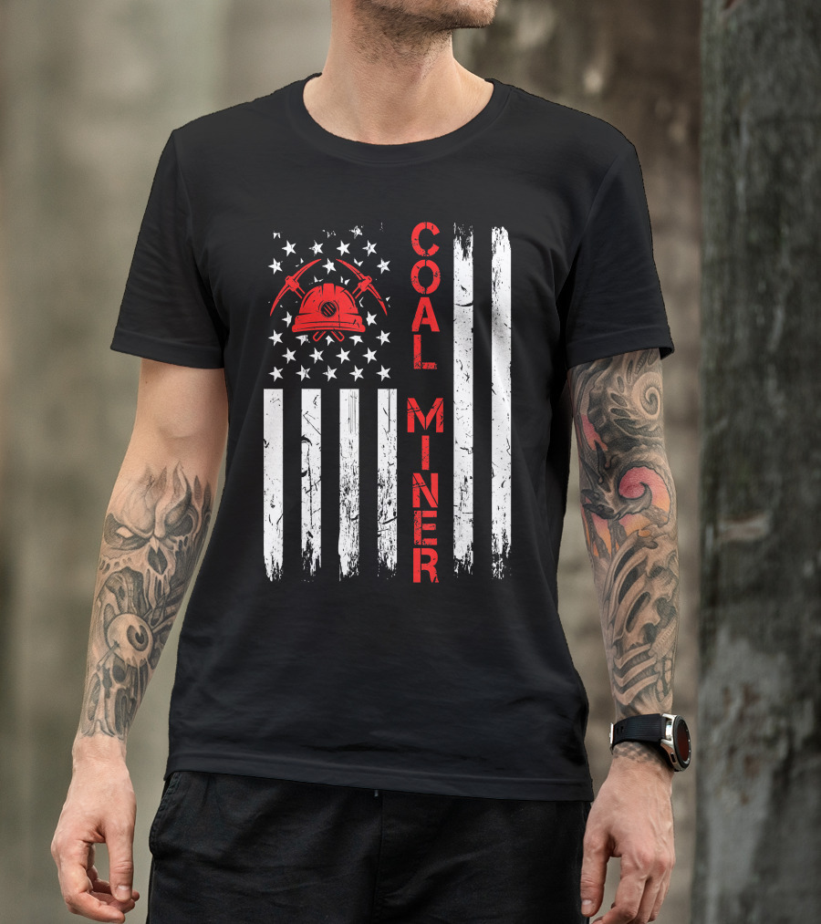 Coal Miner American USA Flag Tough Worker T-Shirt