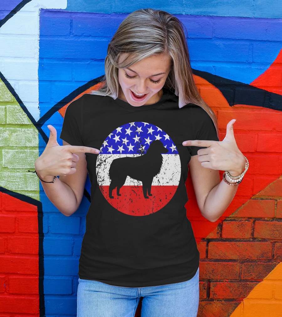 American Flag Australian Shepherd Silhouette Vintage Aussie Dog T-Shirt