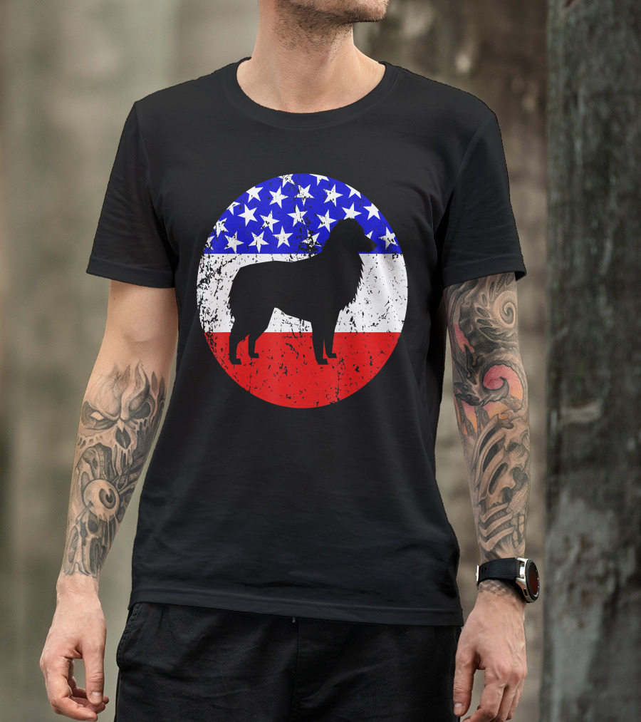 American Flag Australian Shepherd Silhouette Vintage Aussie Dog T-Shirt