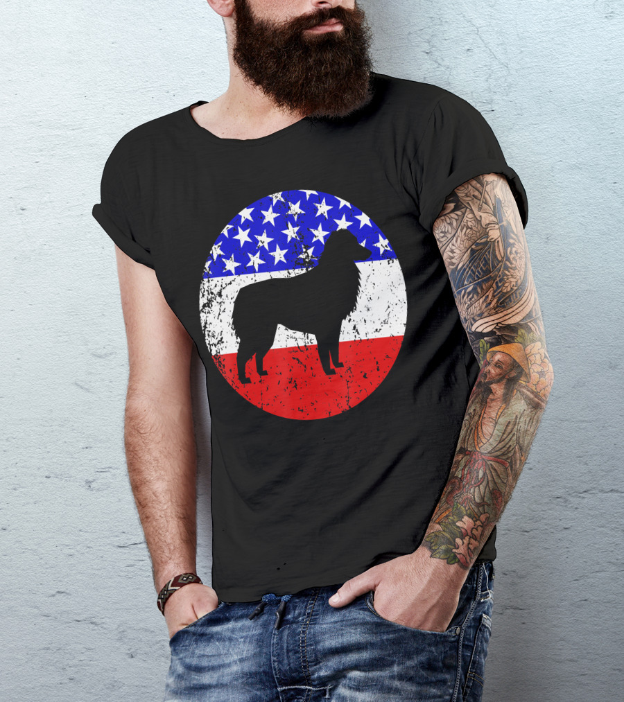 American Flag Australian Shepherd Silhouette Vintage Aussie Dog T-Shirt