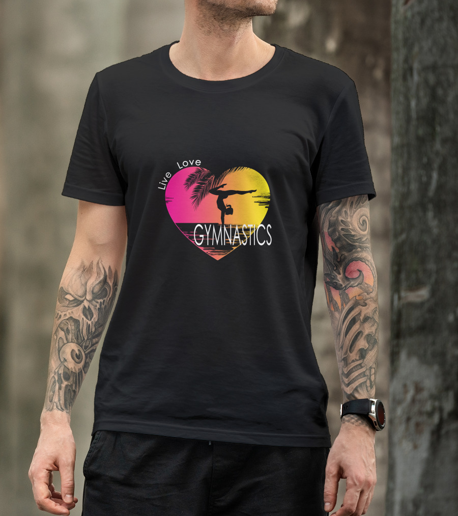 Live Love Gymnastics Heart Sunset T-Shirt