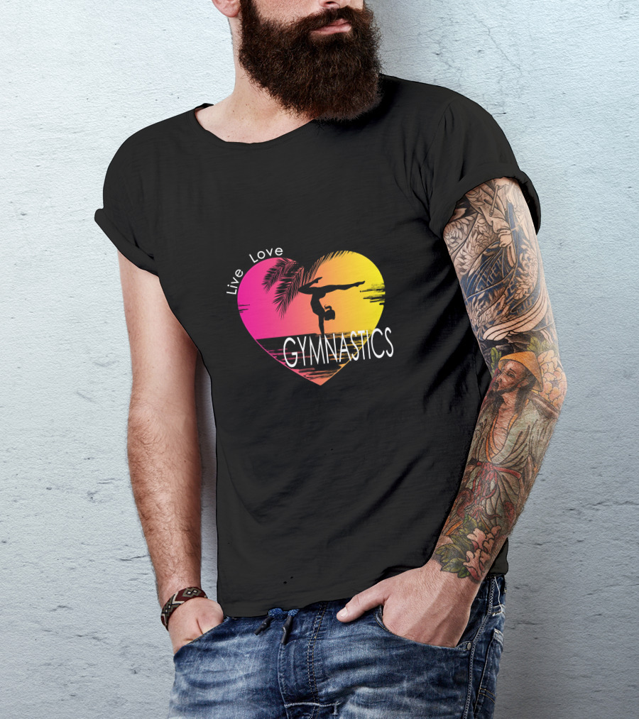 Live Love Gymnastics Heart Sunset T-Shirt