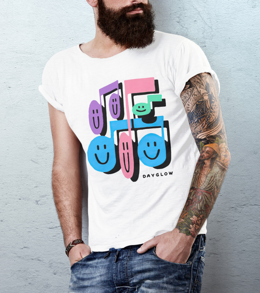 Dayglow Smiling Musical Notes Colorful T-Shirt