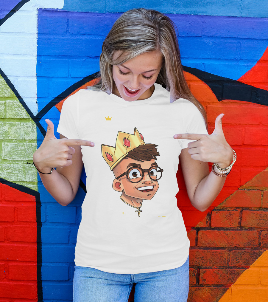 Joe Woe Thirt Crowned Cartoon With Glasses And Cross Necklace T-Shirt