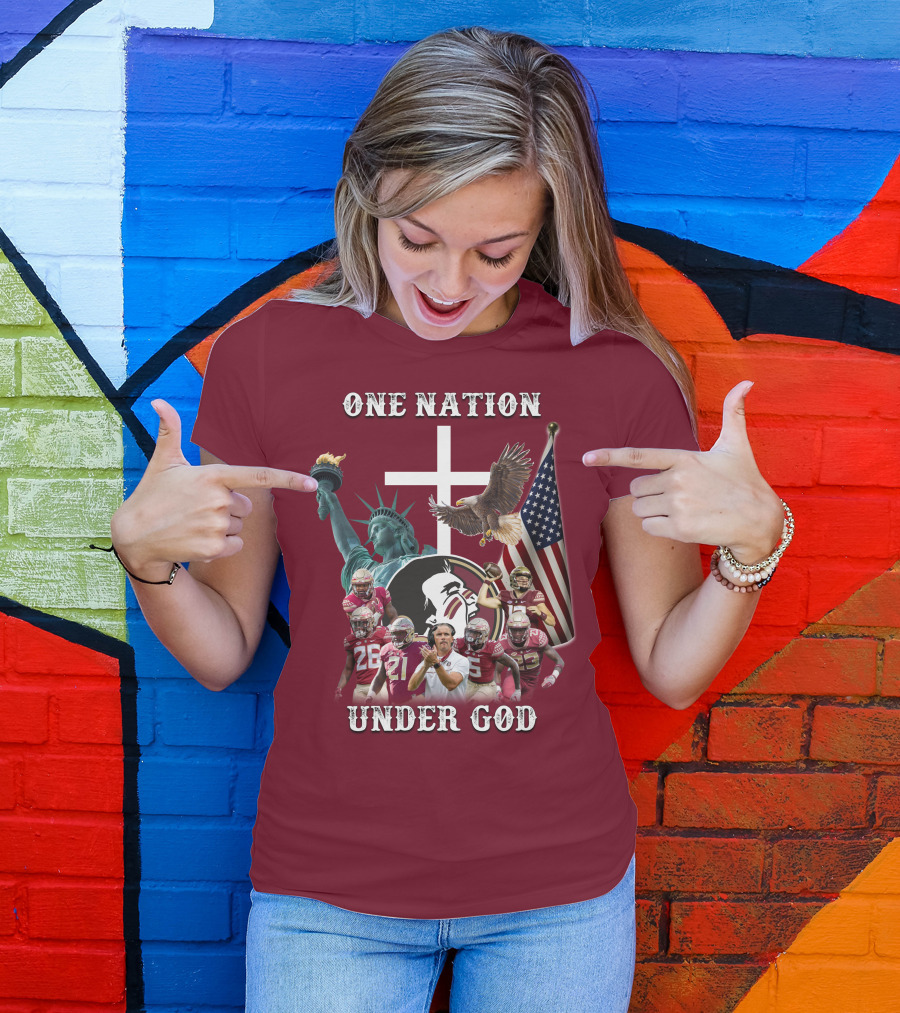 One Nation Under God Florida State Seminoles Football Statue Of Liberty Eagle Flag T-Shirt