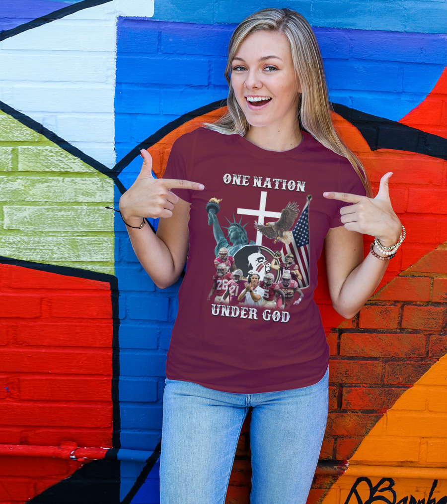 One Nation Under God Florida State Seminoles Football Statue Of Liberty Eagle Flag T-Shirt
