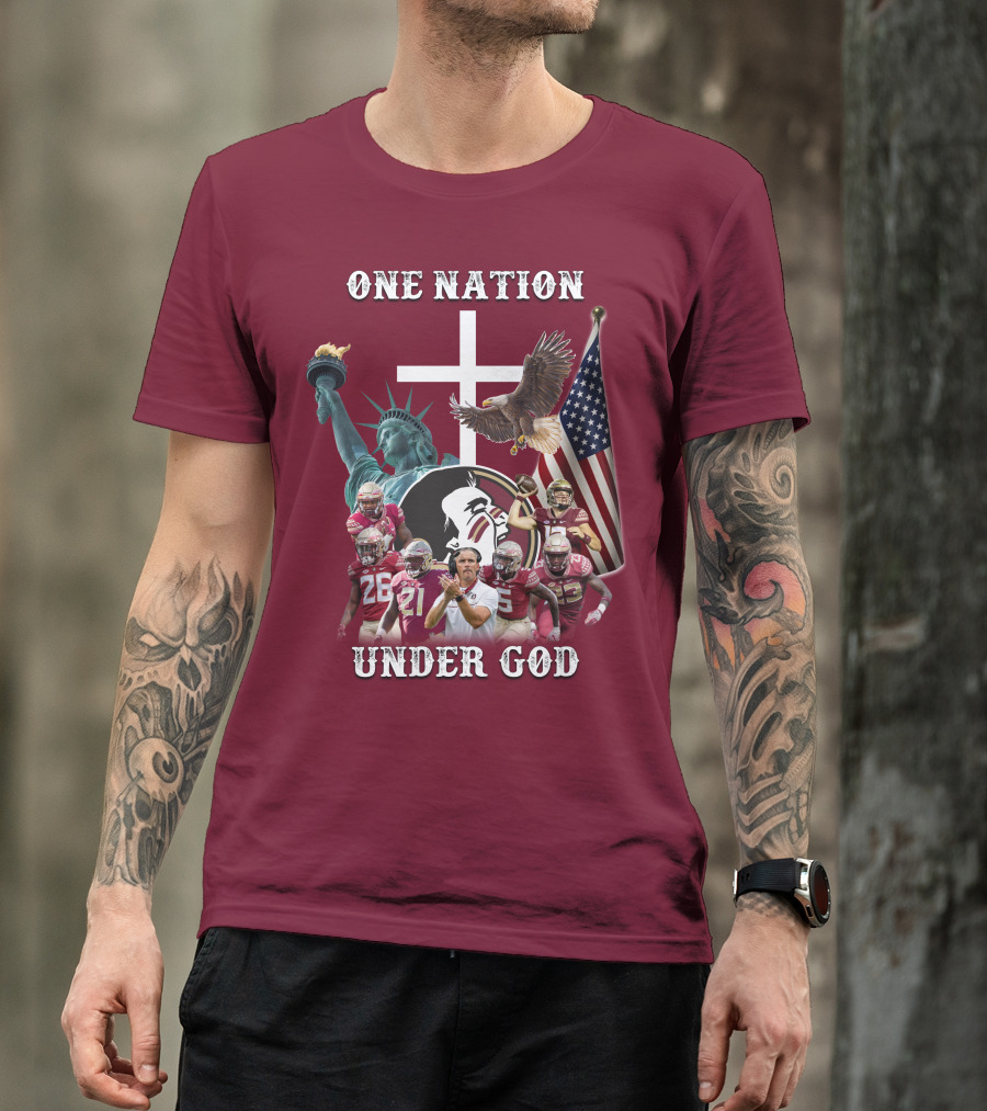 One Nation Under God Florida State Seminoles Football Statue Of Liberty Eagle Flag T-Shirt