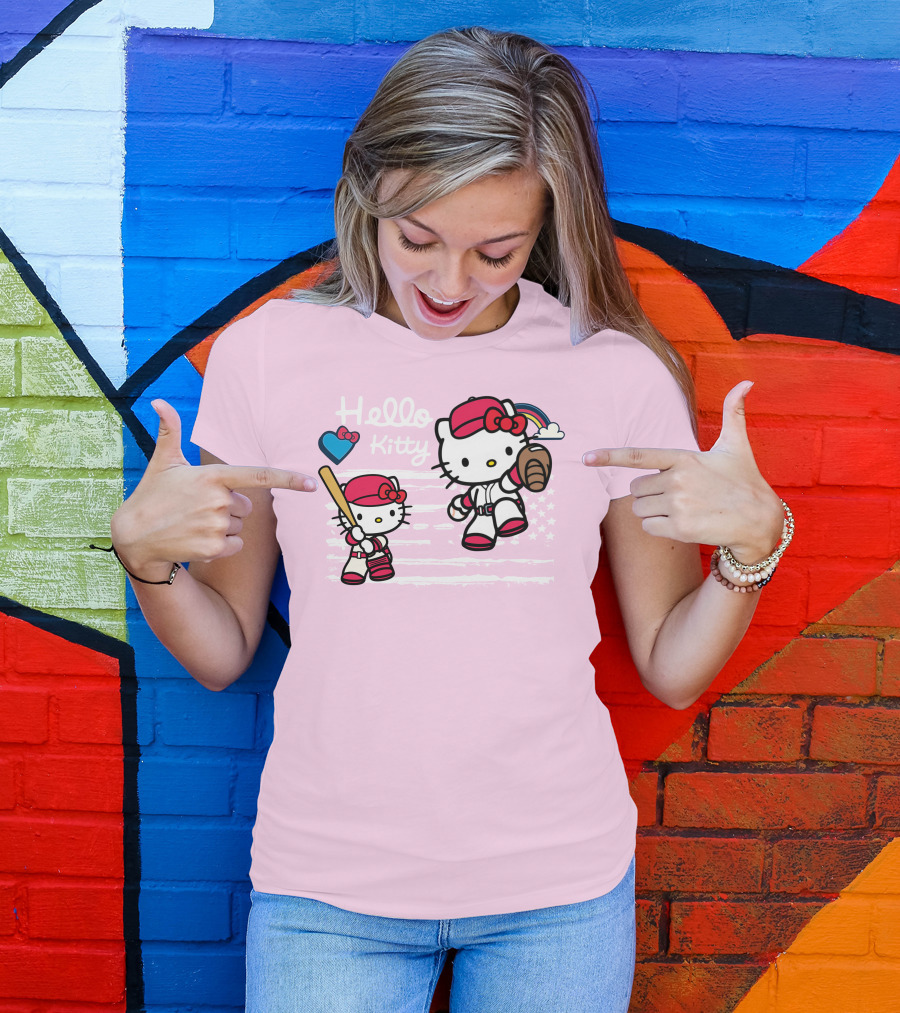 Hello Kitty Baseball American Flag Theme For Fans T-Shirt