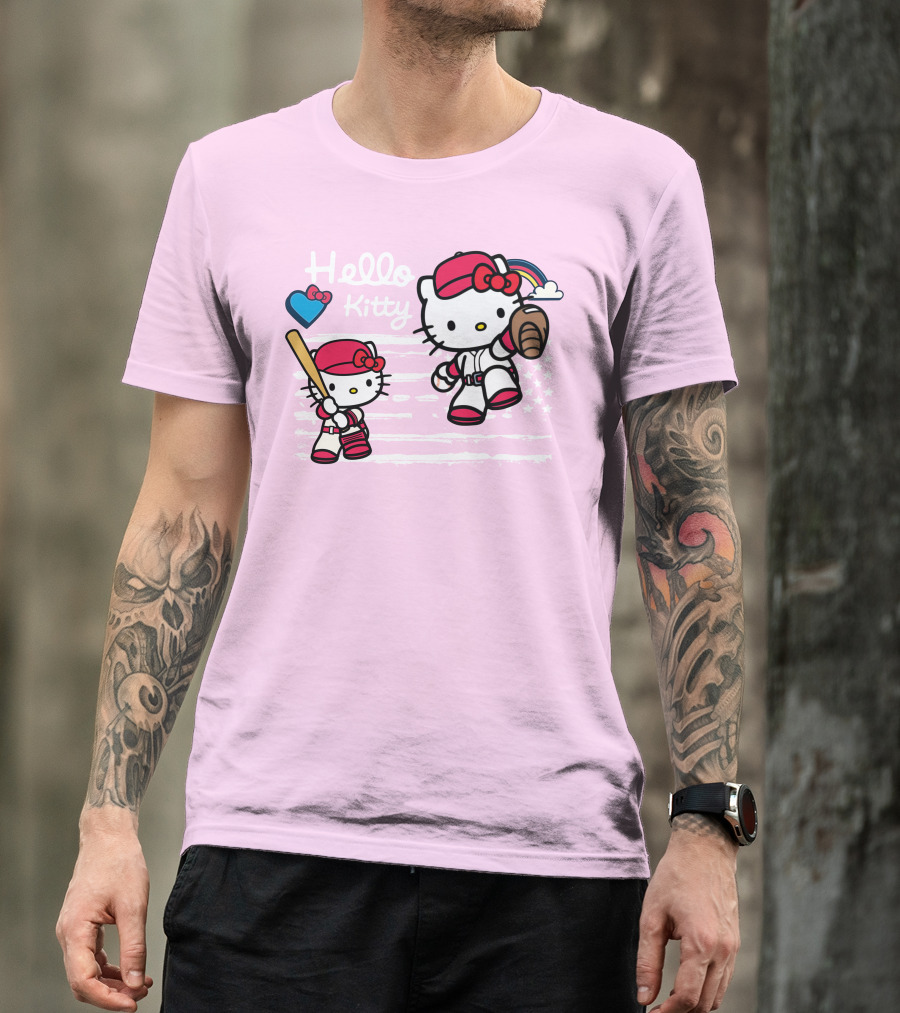 Hello Kitty Baseball American Flag Theme For Fans T-Shirt