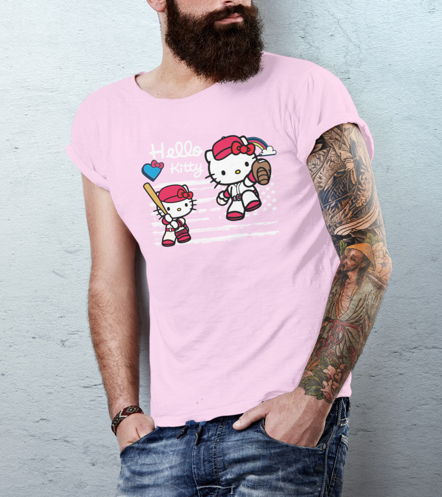 Hello Kitty Baseball American Flag Theme For Fans T-Shirt